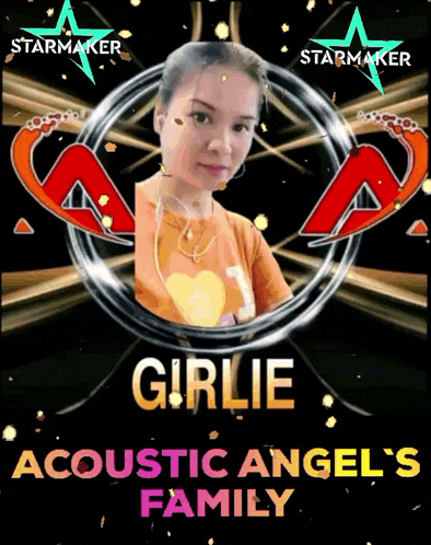 a poster for girlie acoustic angel 's family shows a woman in an orange shirt