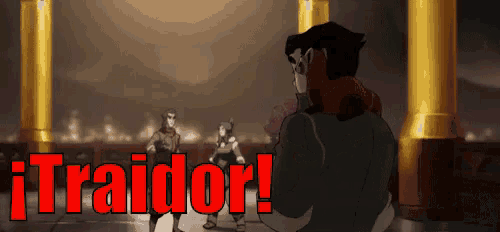 a cartoon scene with the words traidor in red