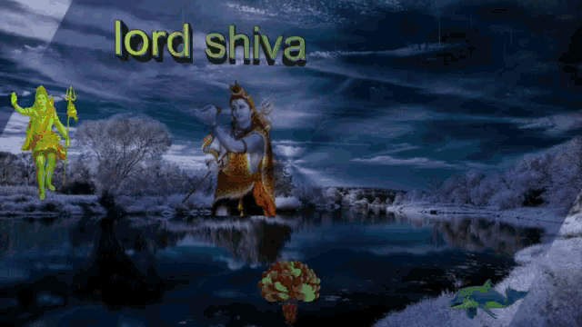 a computer generated image of lord shiva in a snowy landscape