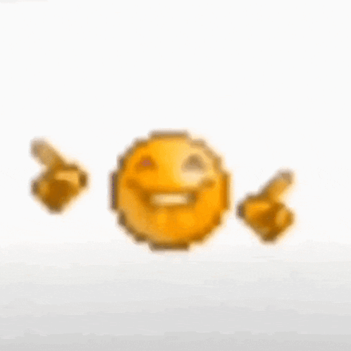 a pixelated smiley face with two thumbs up signs next to it on a white background .
