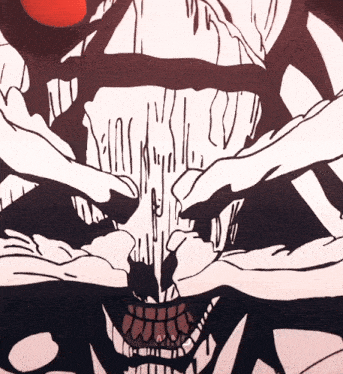 a close up of a drawing of a skull with a large mouth