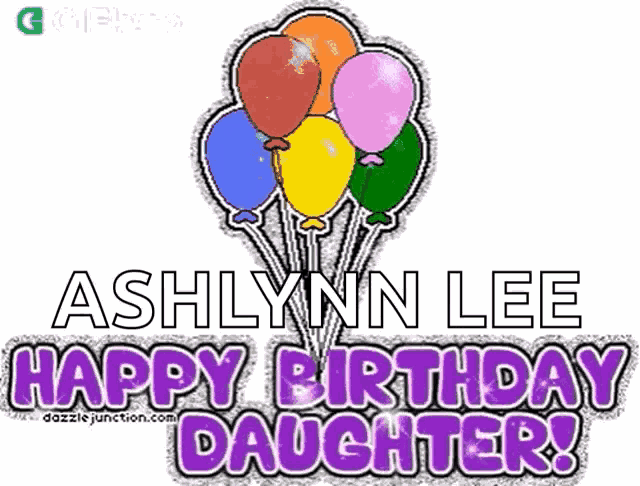 a birthday card for ashlynn lee with balloons on it