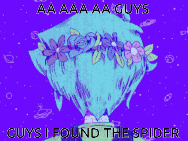 a cartoon of a boy with a flower crown on his head says aa aaa aa guys