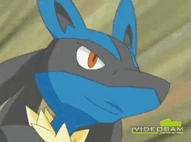 a close up of a cartoon character with a video bam logo in the corner .