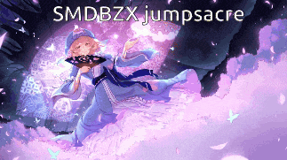 a pixel art of a girl holding a fan and the words smdbzx jumpsacre