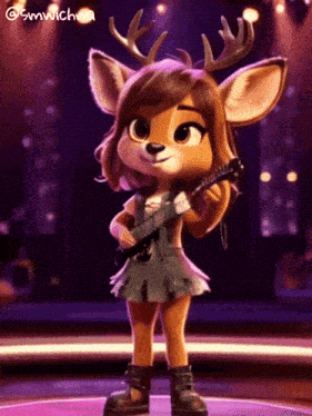 a cartoon deer is holding a guitar and singing