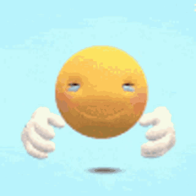 a yellow smiley face with tears coming out of its eyes and gloves .