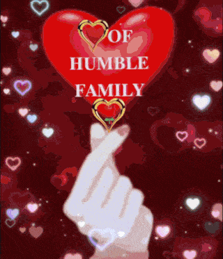 a red heart with the words " of humble family " above it