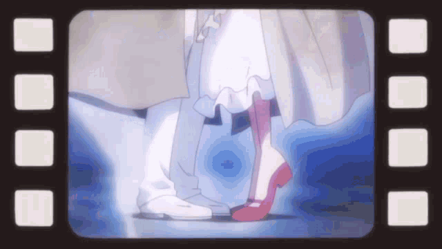 a film strip shows a man and a woman 's feet