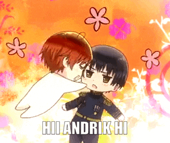 a picture of two anime characters with the words hii andrik hi