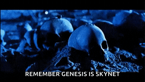 a blue screen with the words `` remember genesis is skynet '' on it