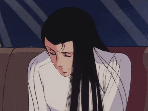 a drawing of a woman with long black hair