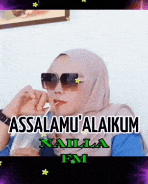 a woman wearing a hijab and sunglasses says " assalamu ' alaikum "
