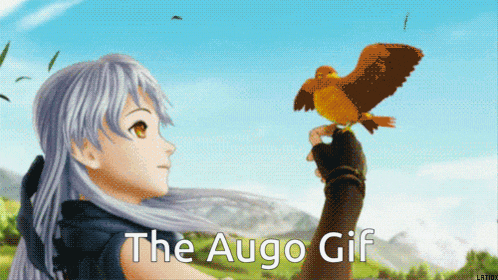a gif of a girl holding a bird with the words " the augo gif " below it
