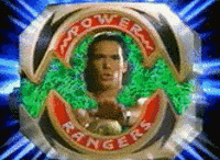 a picture of a power rangers logo with a man in the center