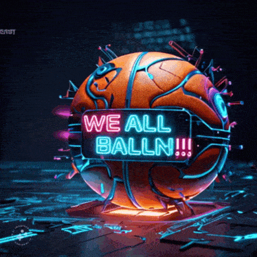 a basketball with a sign that says we all balln
