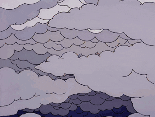 a cartoon drawing of a cloudy sky with a few white clouds