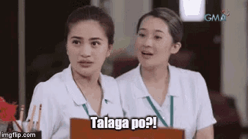two nurses are sitting next to each other and one of them says talaga po !