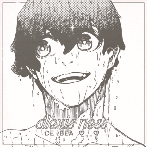 a black and white drawing of alexis ness de bea 's face
