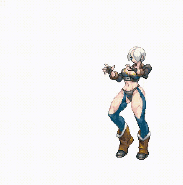 a pixel art illustration of a female fighter in a bikini .