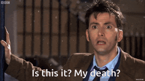 a man in a suit and tie is asking " is this it ? my death ? "