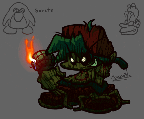 a drawing of a penguin with the name sorete written on it