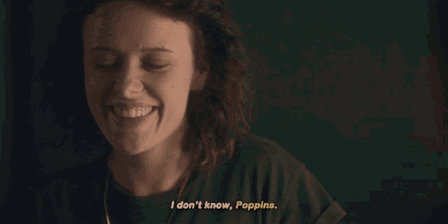 a woman says i don 't know poppins in a dark room