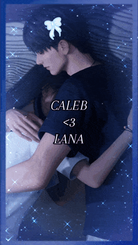 a picture of a man and a woman hugging with the name caleb < 3 lana on the bottom