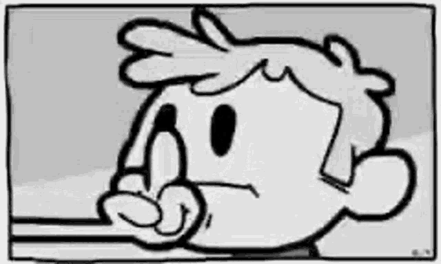 a black and white drawing of a cartoon character giving the peace sign .