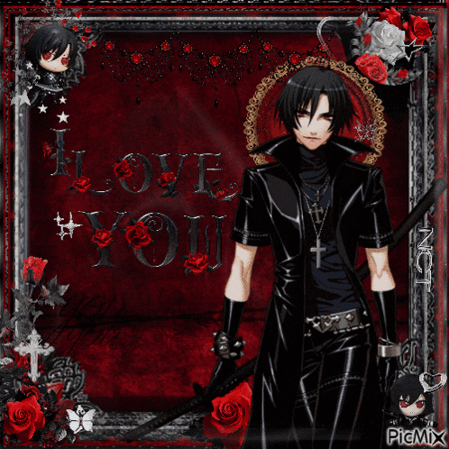 a picture of a man with a sword and the words " i love you "