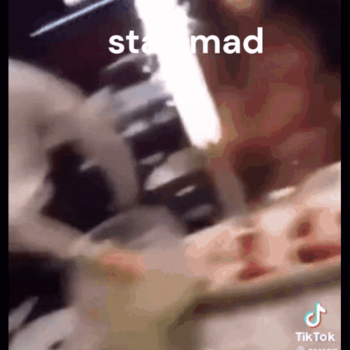a close up of a person 's face with the words `` sta mad '' written on the bottom .