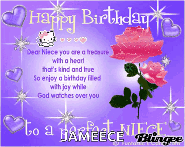 a purple birthday card for a niece