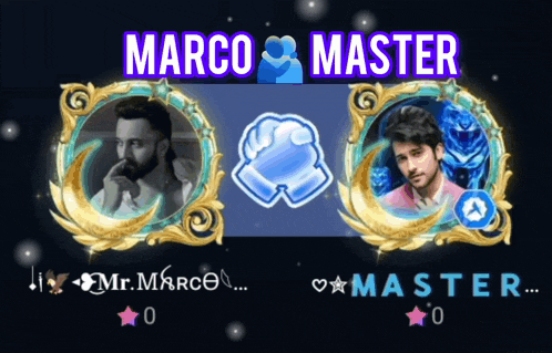 a picture of two men with the words marco and master on top