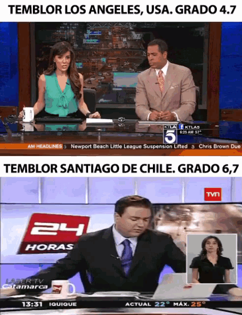 a news report about a earthquake in los angeles and chile