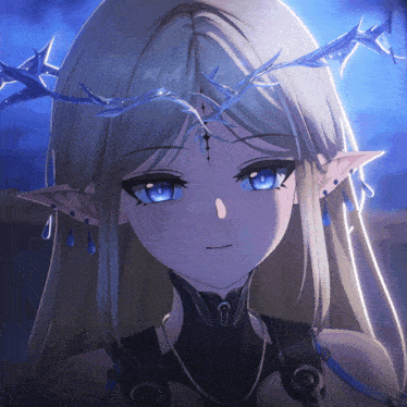a girl with blonde hair and blue eyes has a crown of thorns on her head