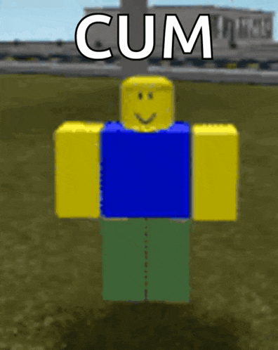 a picture of a roblox character with the words cum written on it
