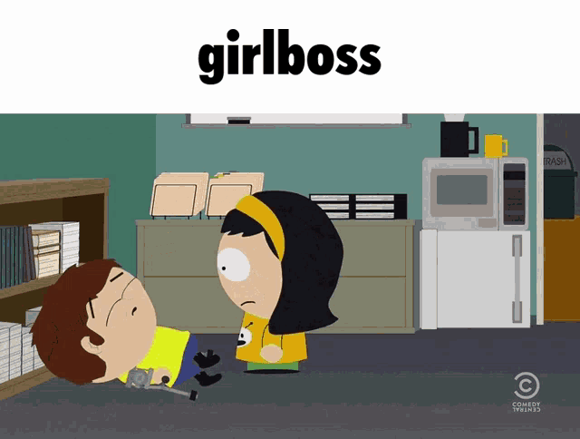 a cartoon of a girl boss standing next to a man