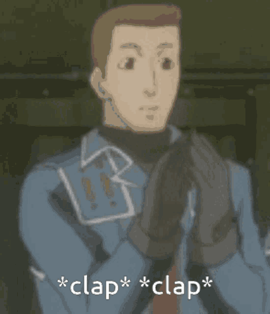 a cartoon of a man with his hands folded and the words * clap * * clap * on the bottom
