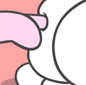 a cartoon drawing of a pink bunny and a white bunny on a pink background