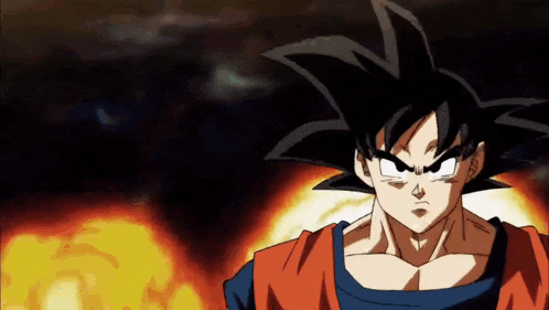 goku from dragon ball z is standing in front of a fire