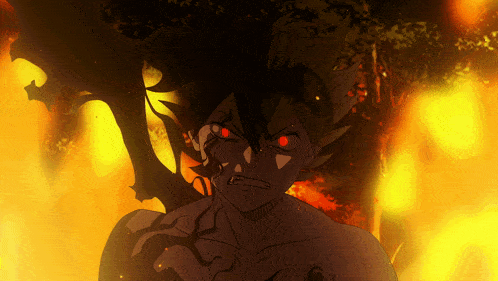 a drawing of a demon with red eyes and a sword