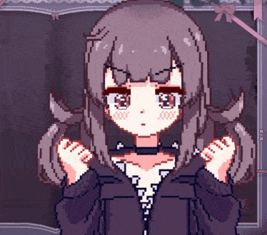 a pixel art of a girl with a bow tie