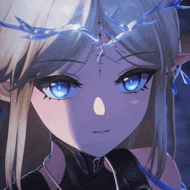 a close up of a girl 's face with blue eyes