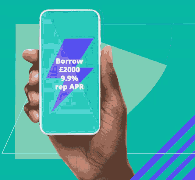 a hand is holding a cell phone that says borrow 2000 9.9 % rep apr