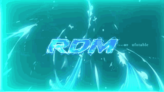 a blue background with rom written in glowing letters