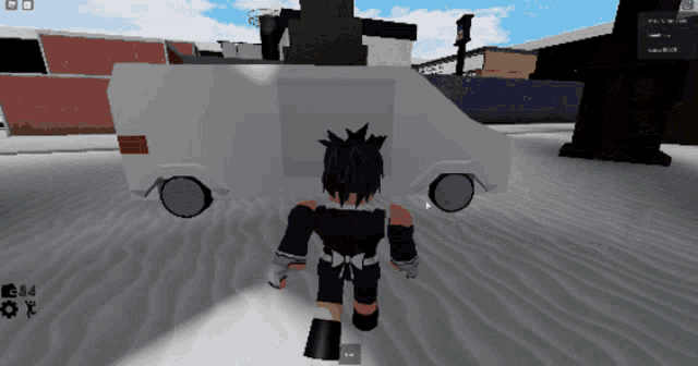 a person in a video game is standing in front of a van