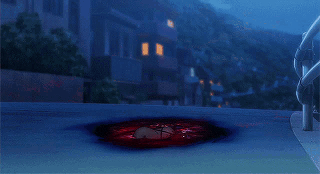 a girl in a red dress is surrounded by black bullets