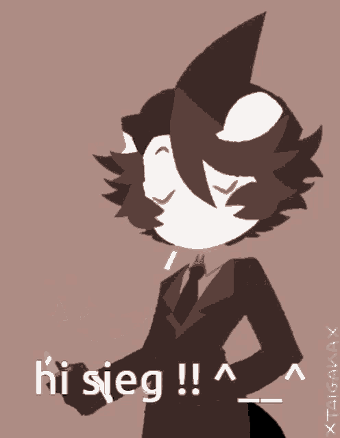 a drawing of a man in a suit with the words hi sieg written below him