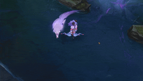 a painting of a unicorn and a wolf floating in the water