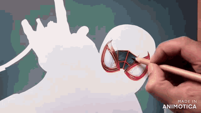 a person is drawing a spiderman with a pencil and the words made in animotica are visible